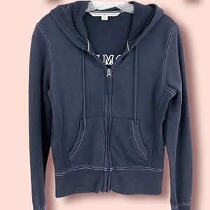 Tommy Hilfiger Vtg Petite Women's SP Blue Front Zipper Hooded Sweatshirt Jacket